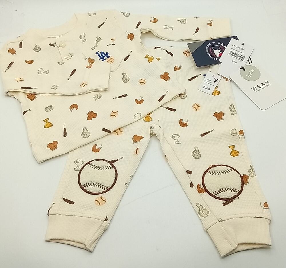 Los Angeles Dodgers Wear by Erin Andrews 2 Piece Waffle Knit Sleep Set 3/6 Month